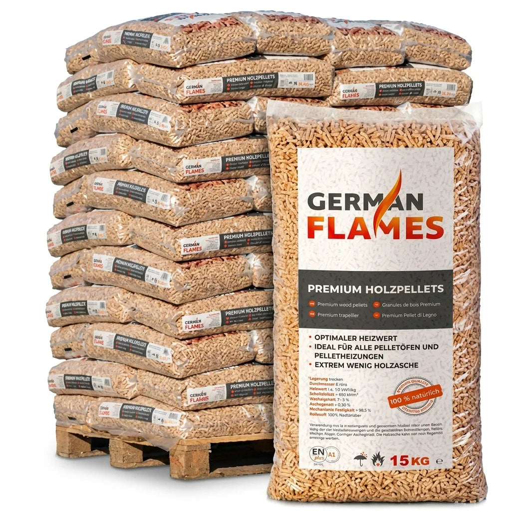 Granulés de bois German Flames ENplus A1 – Palette de 66 sacs de 15 kg chacun, 990 kg