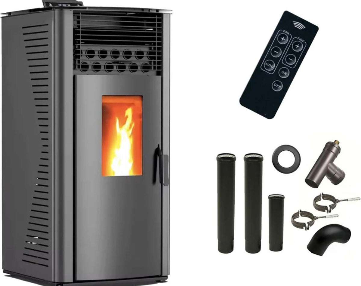Poêle à granulés noir Sannover Air Anita 12 kW + kit de raccordement